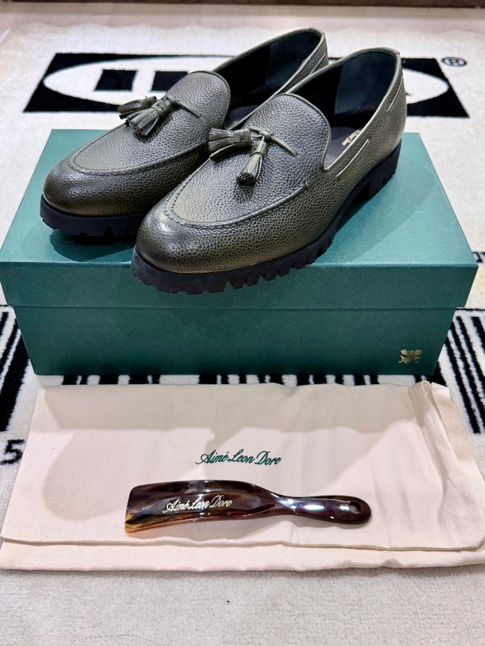 Aime Leon Dore Grainy Leather Chicco Riso Green Tassel Loafers